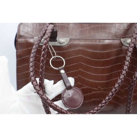 Bueno Brown Faux Crocodile Tote Bag With Braided Handles Printed Interior - Picture 8 of 13